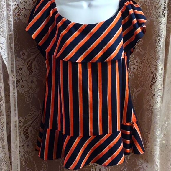 Banana Republic Women's size M top navy orange festive‎ flutter sleeve skirted - Picture 1 of 8
